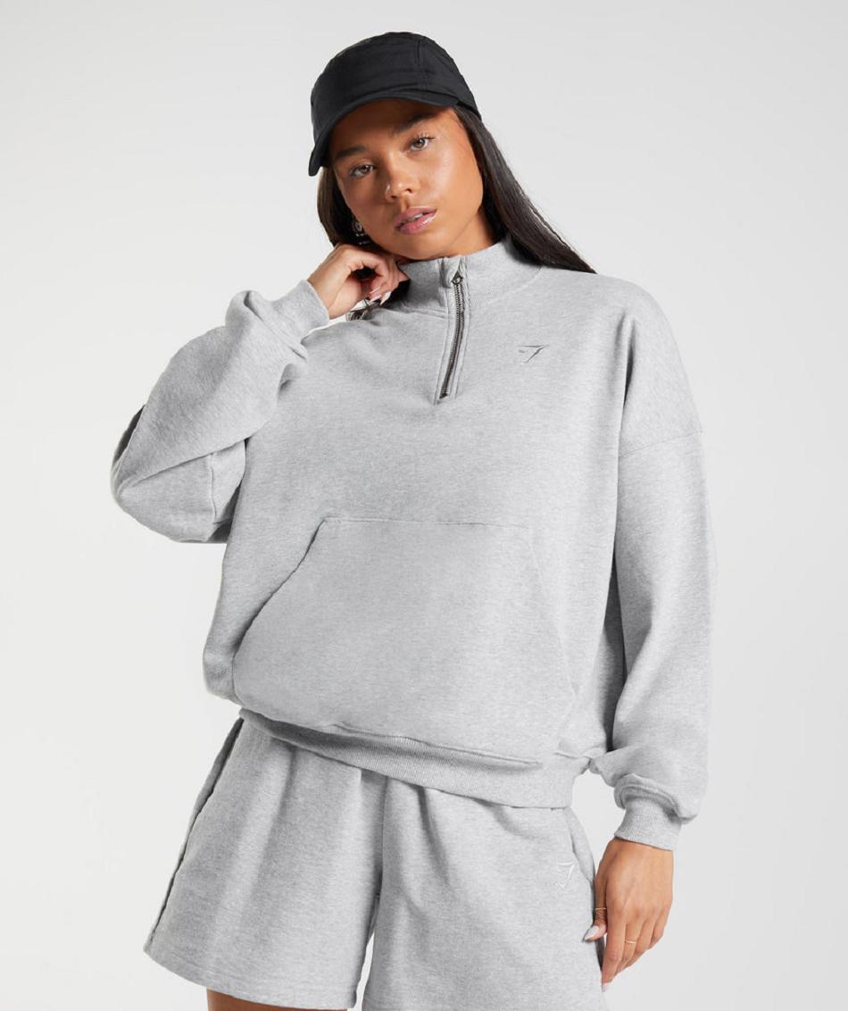 Correr Con Capucha Gymshark Rest Day Sweats 1/2 Zip Pullover Mujer Gris Claro | CO 2595PJJ